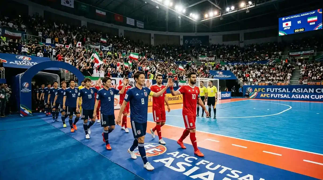 Азиатски футзал отбор излиза на терена за мач от AFC Futsal Asian Cup