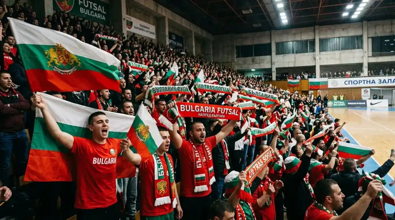Български футзал фенове подкрепят отбора в зала
