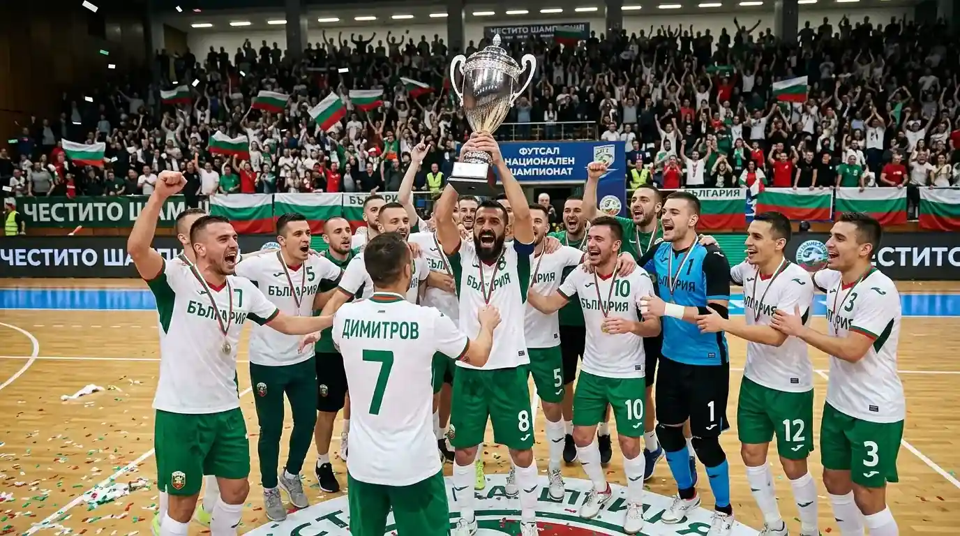 Български футзал отбор вдига шампионската купа на първенството 2025/2026