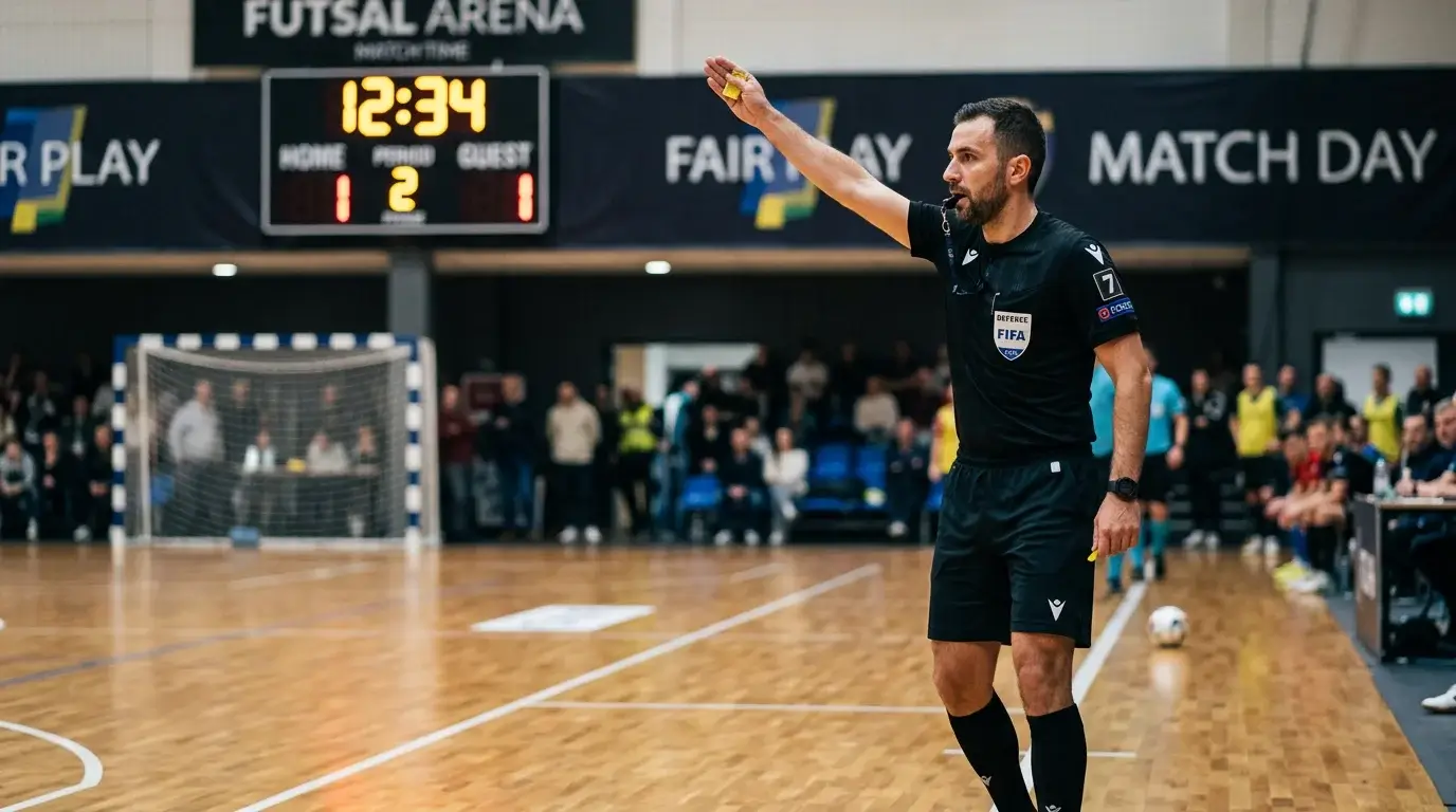 Съдийски сигнал и хронометър на футзал мач с обозначени правила
